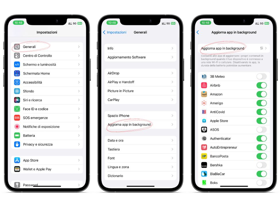 Disattivare l'aggiornamento app in background
