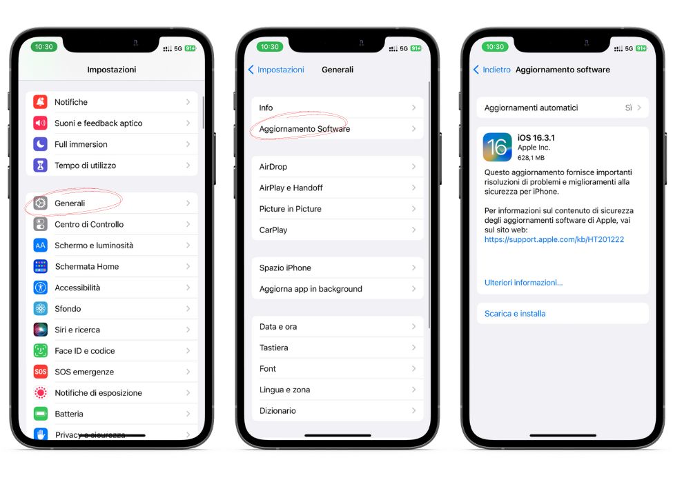 Eseguire gli aggiornamenti del software