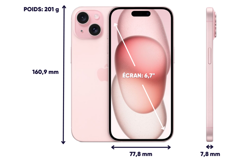 Dimensions et poids iPhone 15 Plus