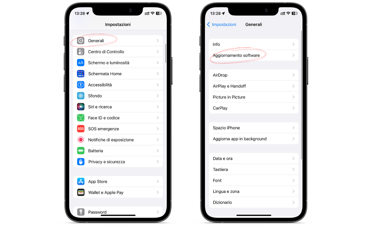 Procedura per aggiornare il software
