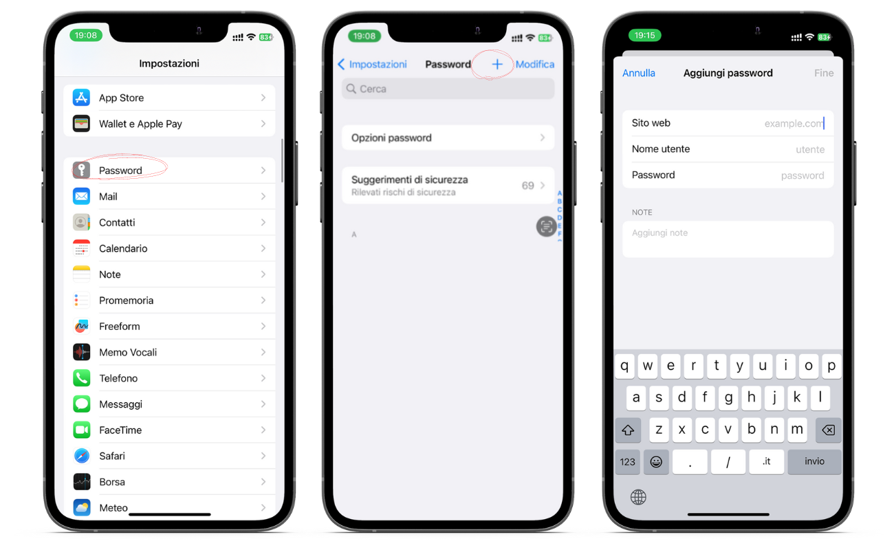 Procedura per aggiungere password manualmente