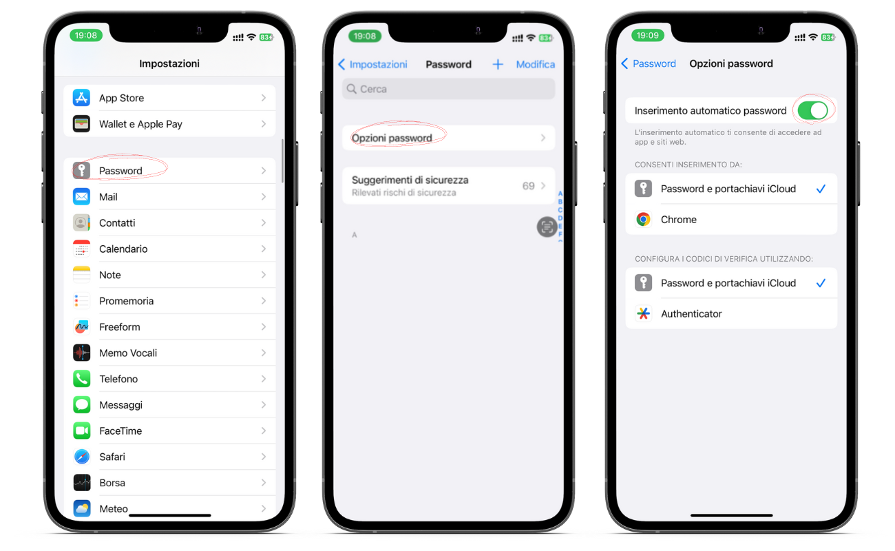 Procedura per attivare inserimento automatico password