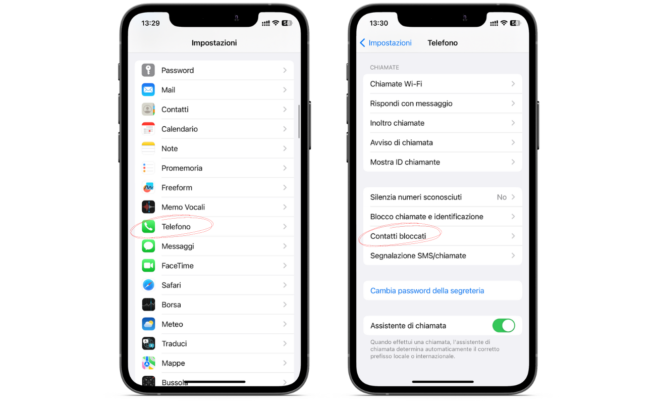 Procedura per verificare i contatti bloccati