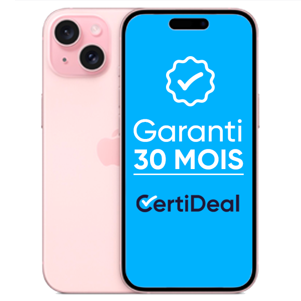 Apple - iPhone 15 - 128 Go - Reconditionné - Rose