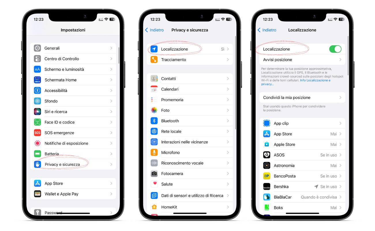 Procedura per attivare le impostazioni di localizzazioene