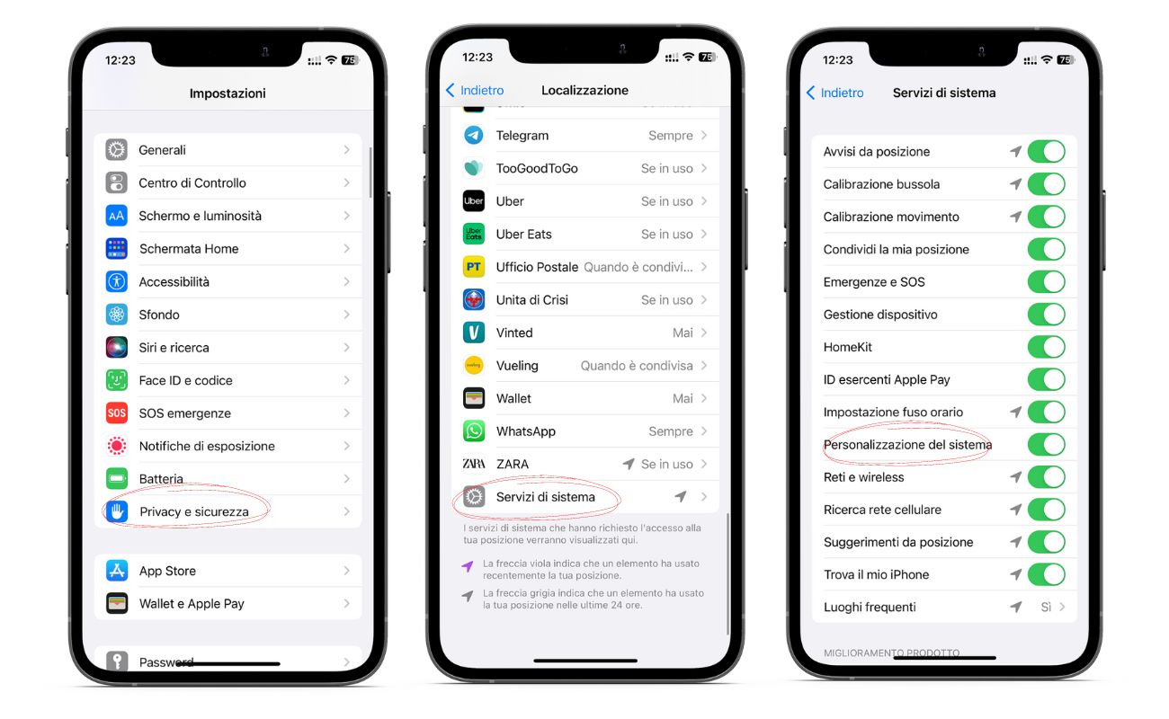 Procedura per attivare le impostazioni di localizzazioene
