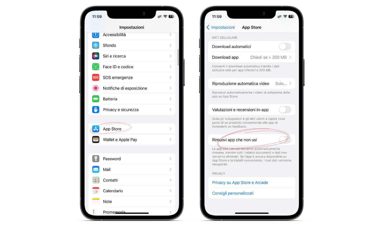 Attivare la funzione di rimozione automatica delle app