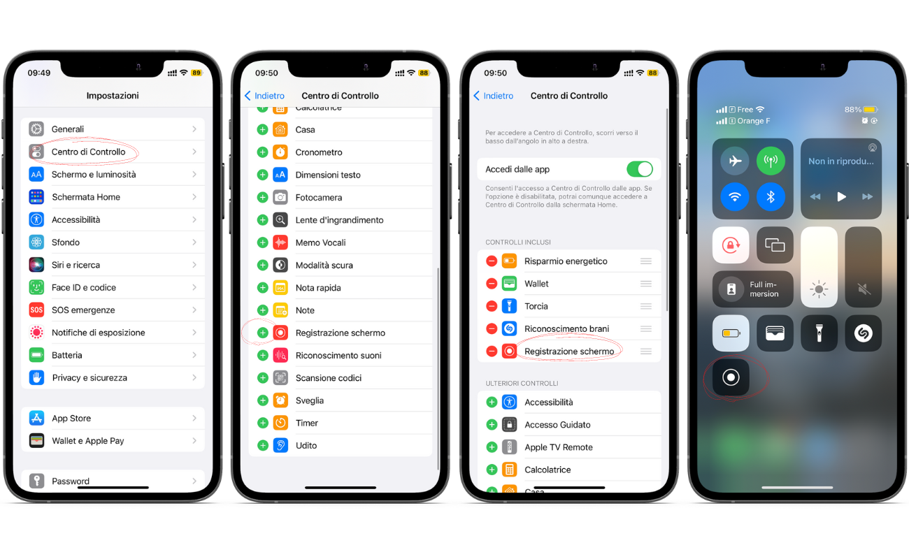 Procedura per fare registrazione schermo