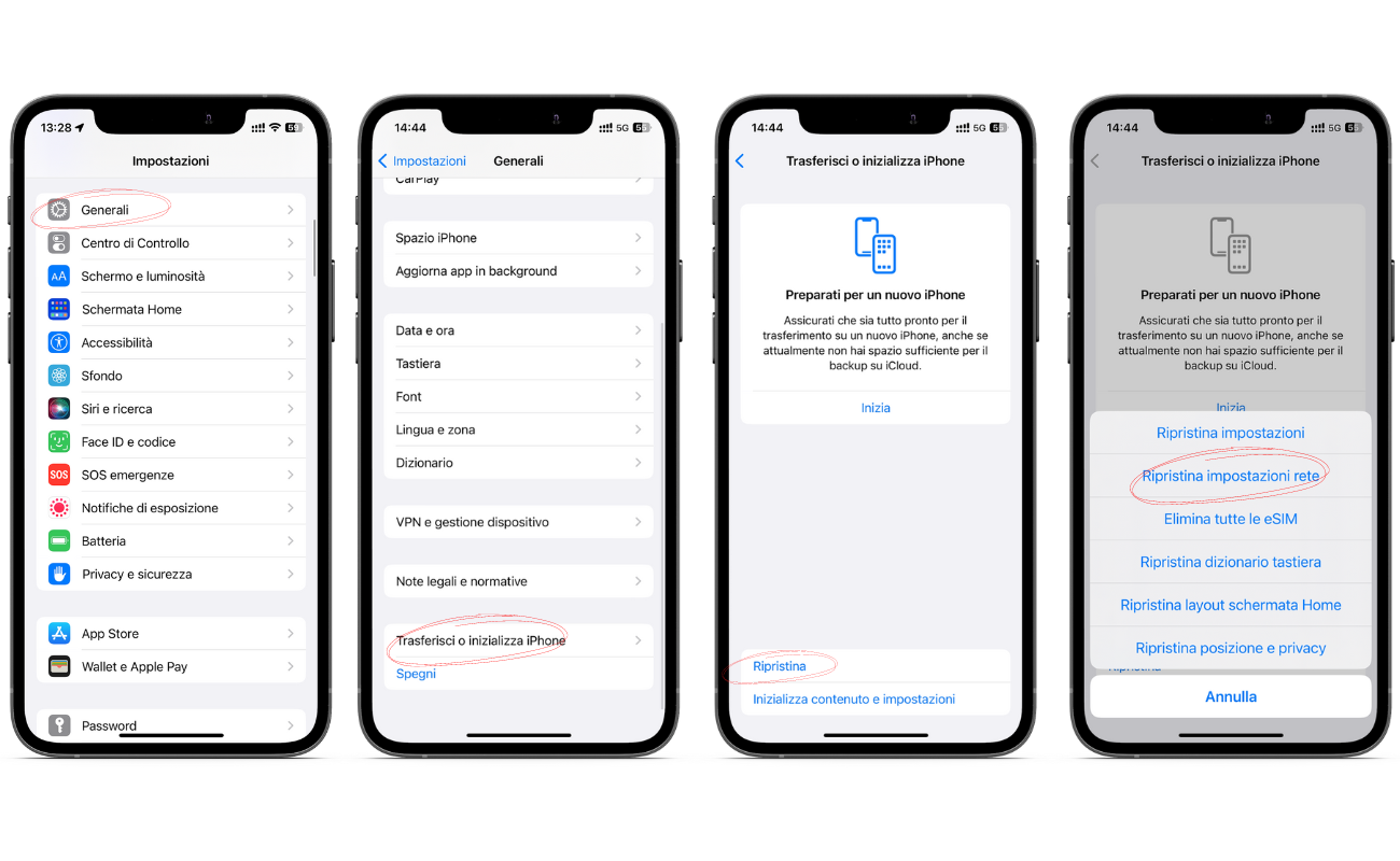 Procedura per ripristinare le impostazioni di rete