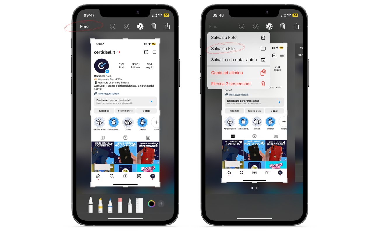 Procedura per salvare screenshot in PDF