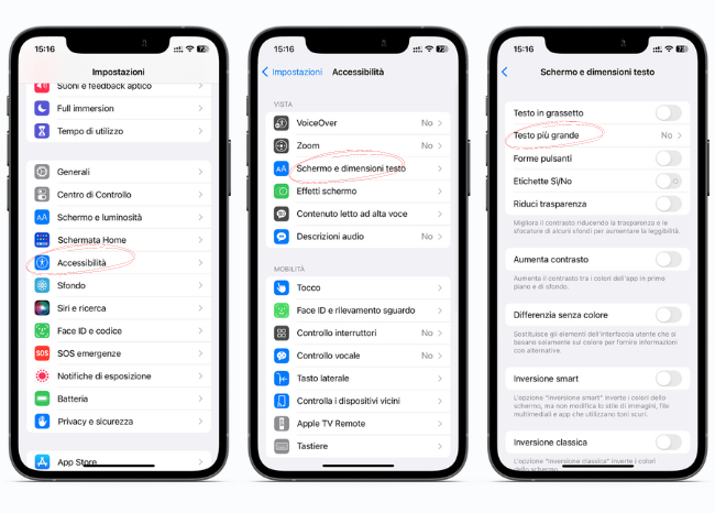 Schermo e dimensioni testo su iPhone