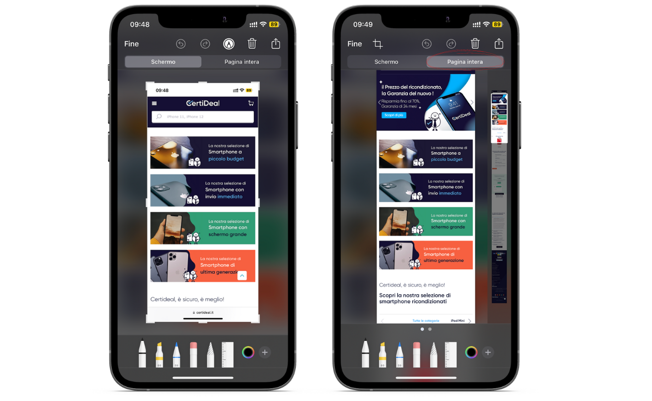 Procedura per fare screenshot lungo
